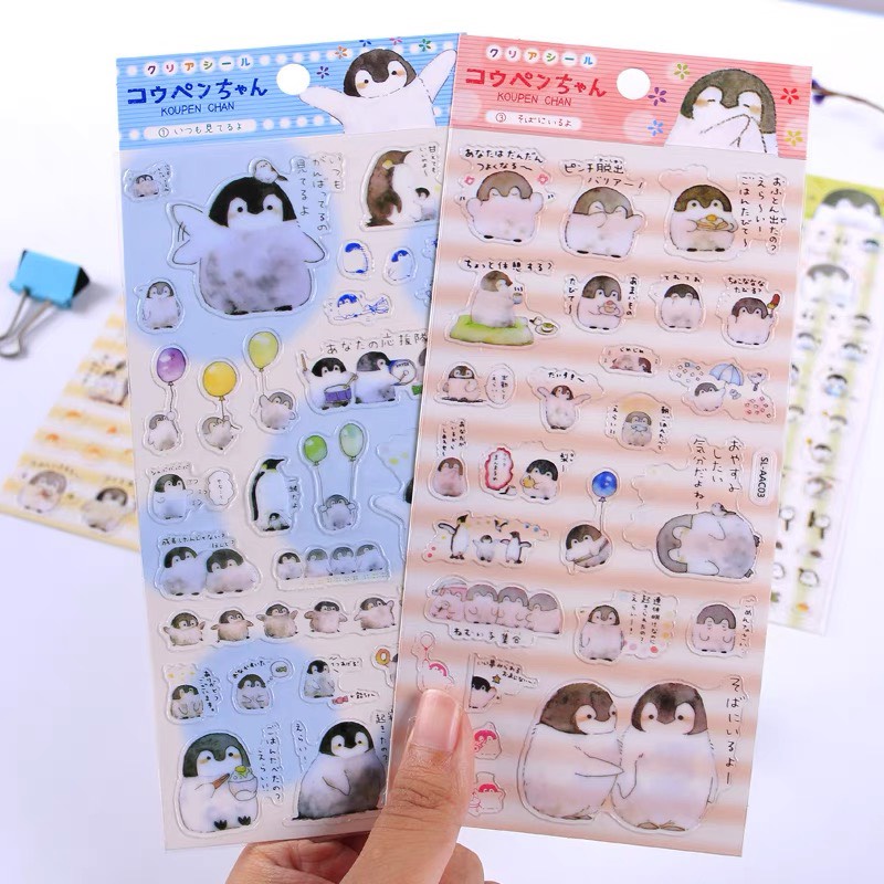Sticker hình dán decal chim cánh cụt cute nhiều chủ đề trang trí sổ, toploader