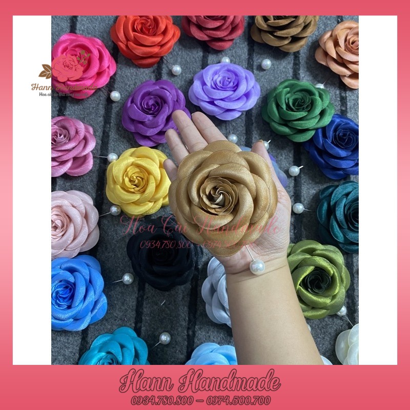 🌺 Hoa cài handmade 🌺 Hoa cài áo giá sỉ, tag hoa trà lớn cài áo kiểu có ghim có trâm cài áo váy - hann.com.vn