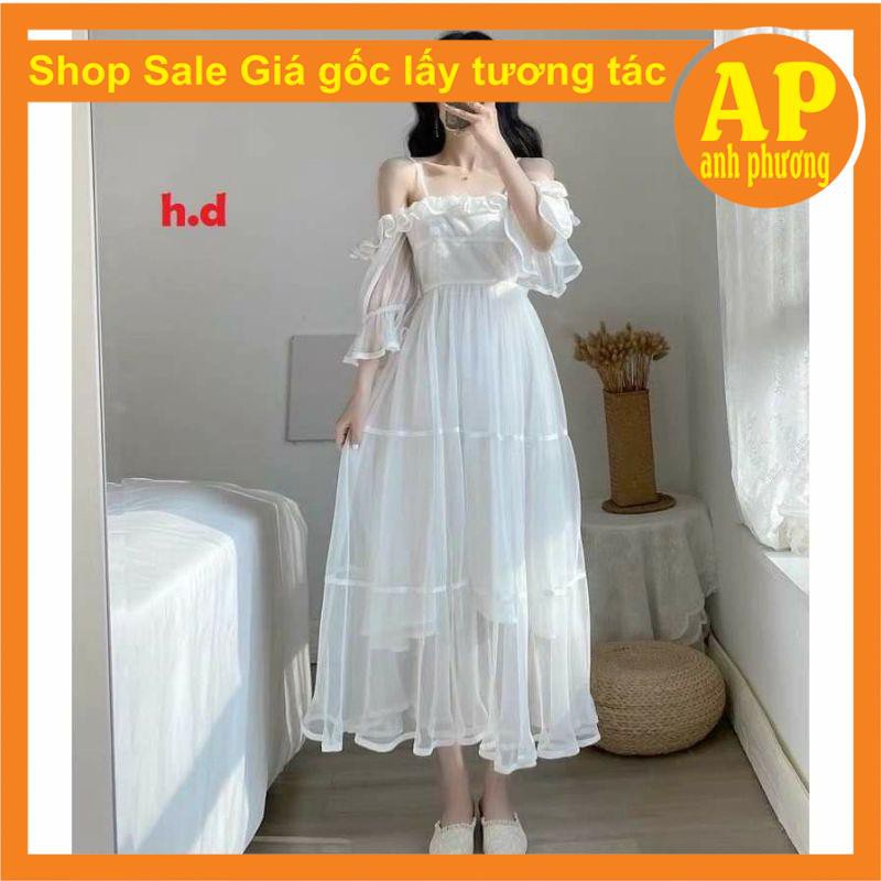Váy công chúa trễ vai ren ulzzang; đầm dự tiệc dáng xòe  ♥️Váy tiểu thư dáng dài Vintage HD