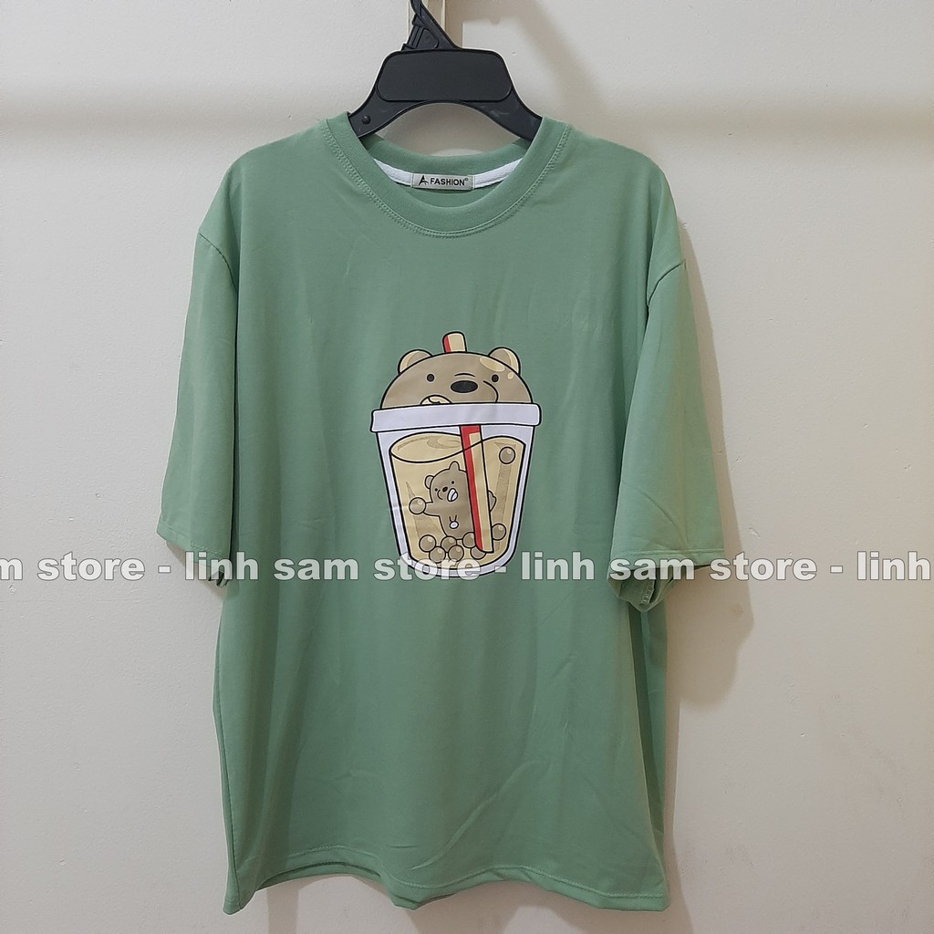 Áo thun tay lỡ freesize nữ phông form rộng Unisex mặc cặp, nhóm, lớp in ly TRÀ SỮA hình con GẤU | BigBuy360 - bigbuy360.vn
