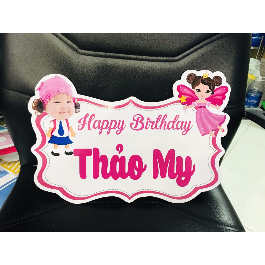 Bảng tên bé kèm chibi bé gái [Phụ Kiện trang trí sinh nhật]