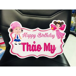 Bảng tên bé kèm chibi bé gái [Phụ Kiện trang trí sinh nhật]