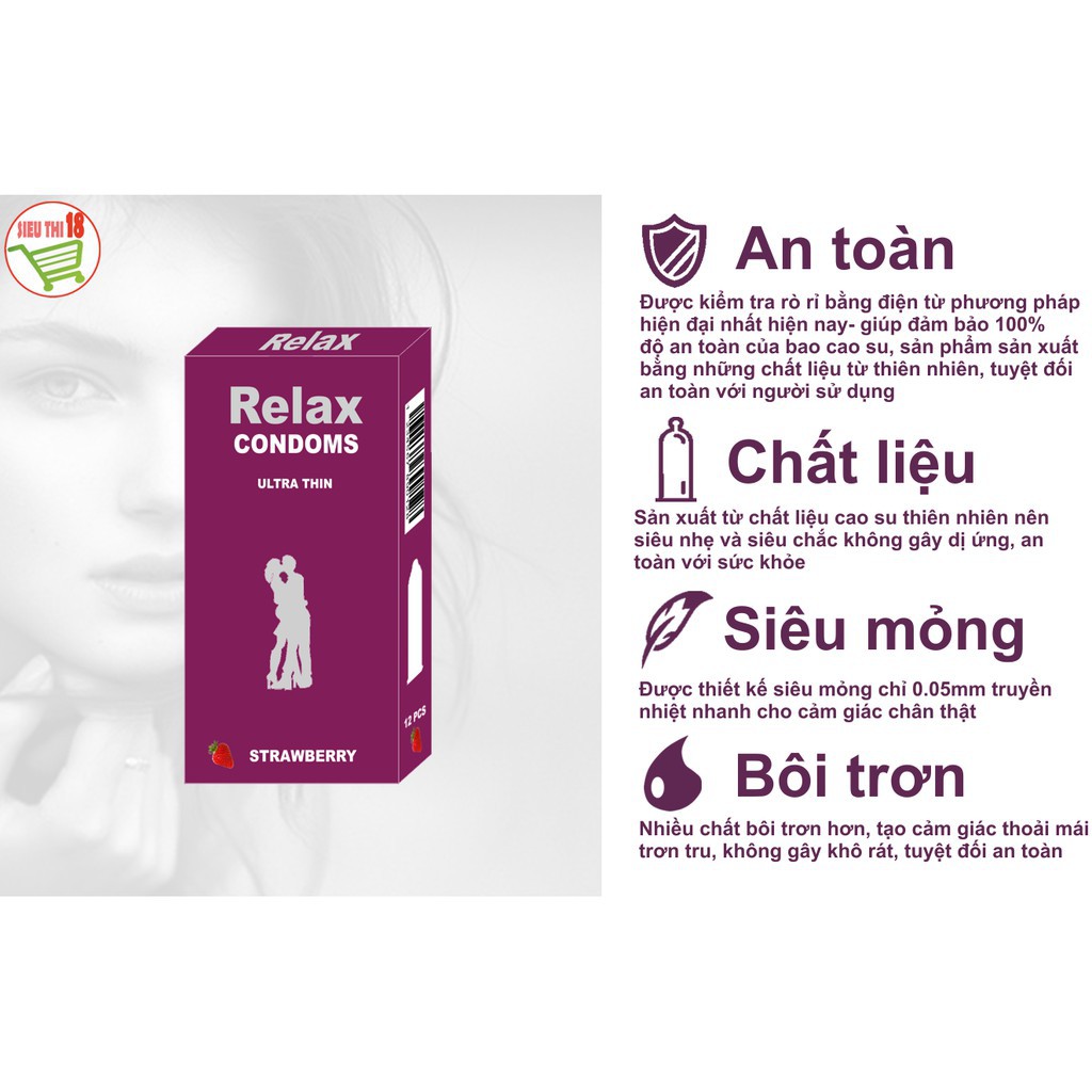 [KHUYẾN MÃI ]BAO CAO SU RELAX ULTRA THIN SIÊU MỎNG HỘP, 12 CÁICAO CẤP