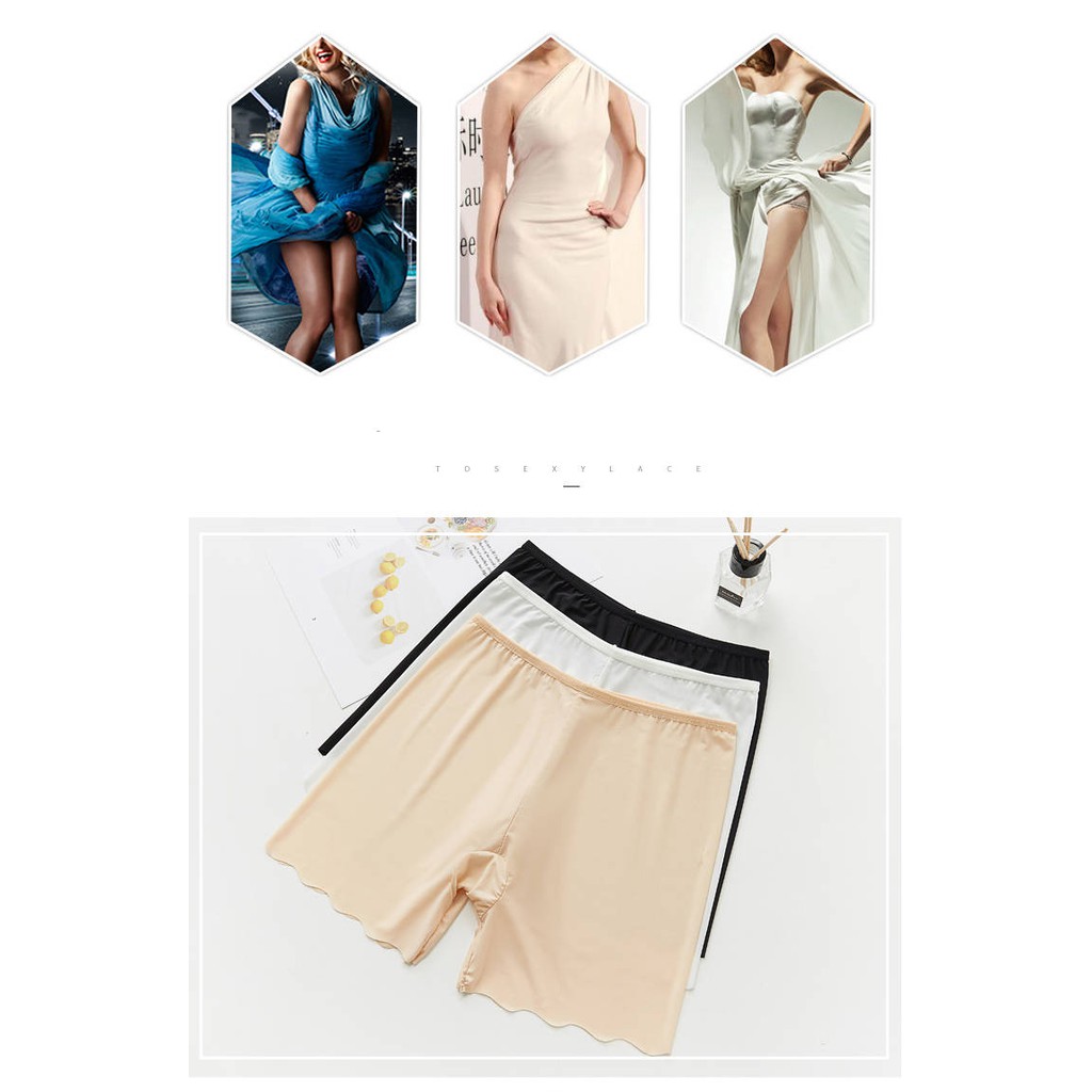 Women Ice Silk Safety Pants Rippled edge Solid Color Shorts