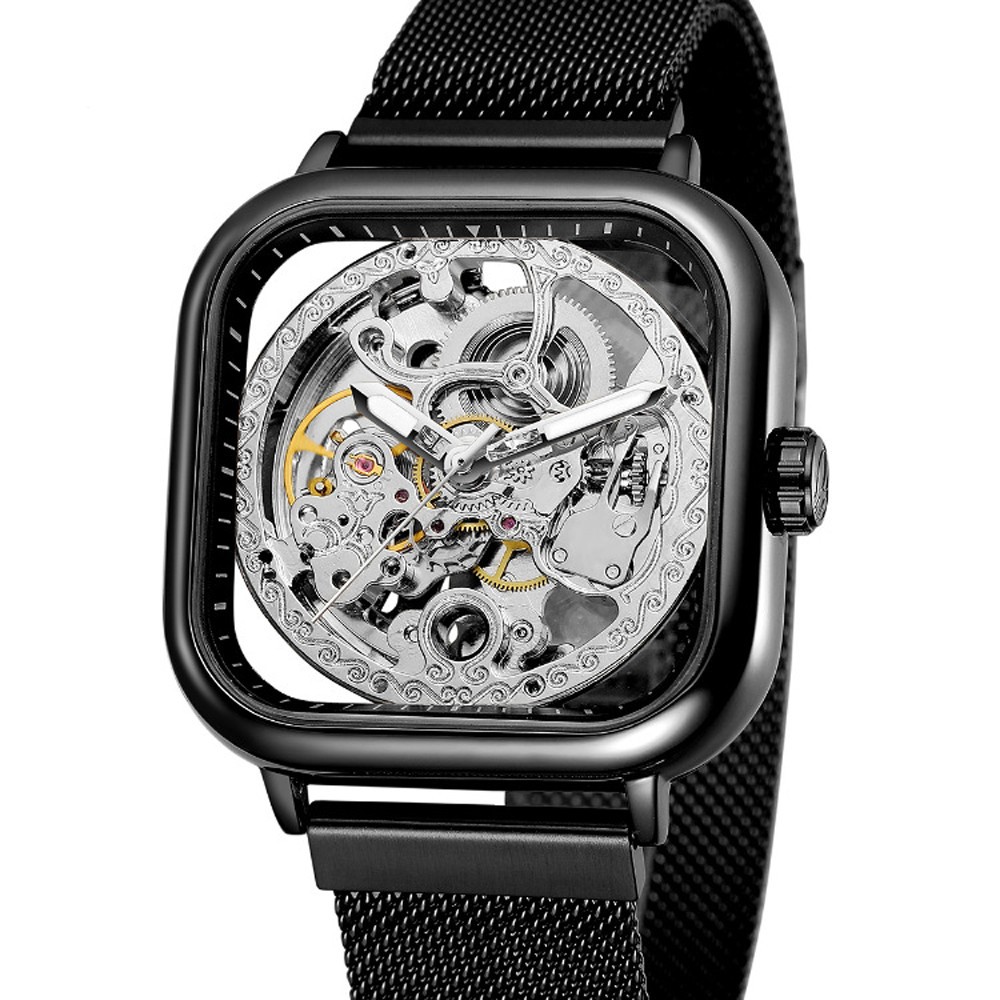 Đồng hồ cơ Forsining mặt số rỗng dây thép không gỉ cho nam | BigBuy360 - bigbuy360.vn