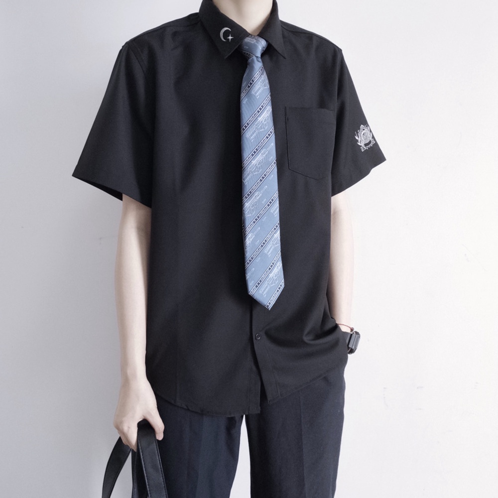 Áo Sơ Mi Đồng Phục Học Sinh Tay Ngắn Cà Vạt Phong Cách Hàn Quốc Cho Nam