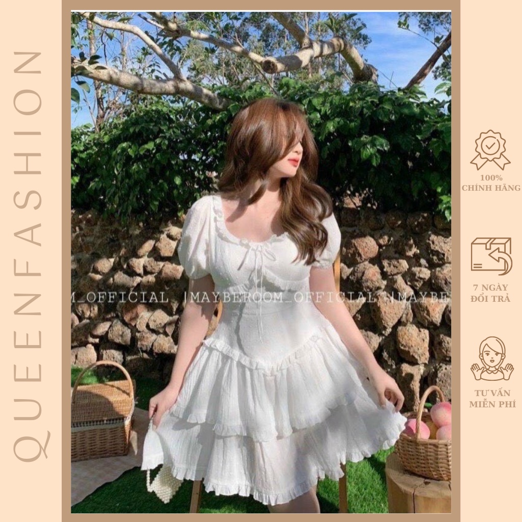 Đầm trắng tay bồng, hở lưng quyến rũ