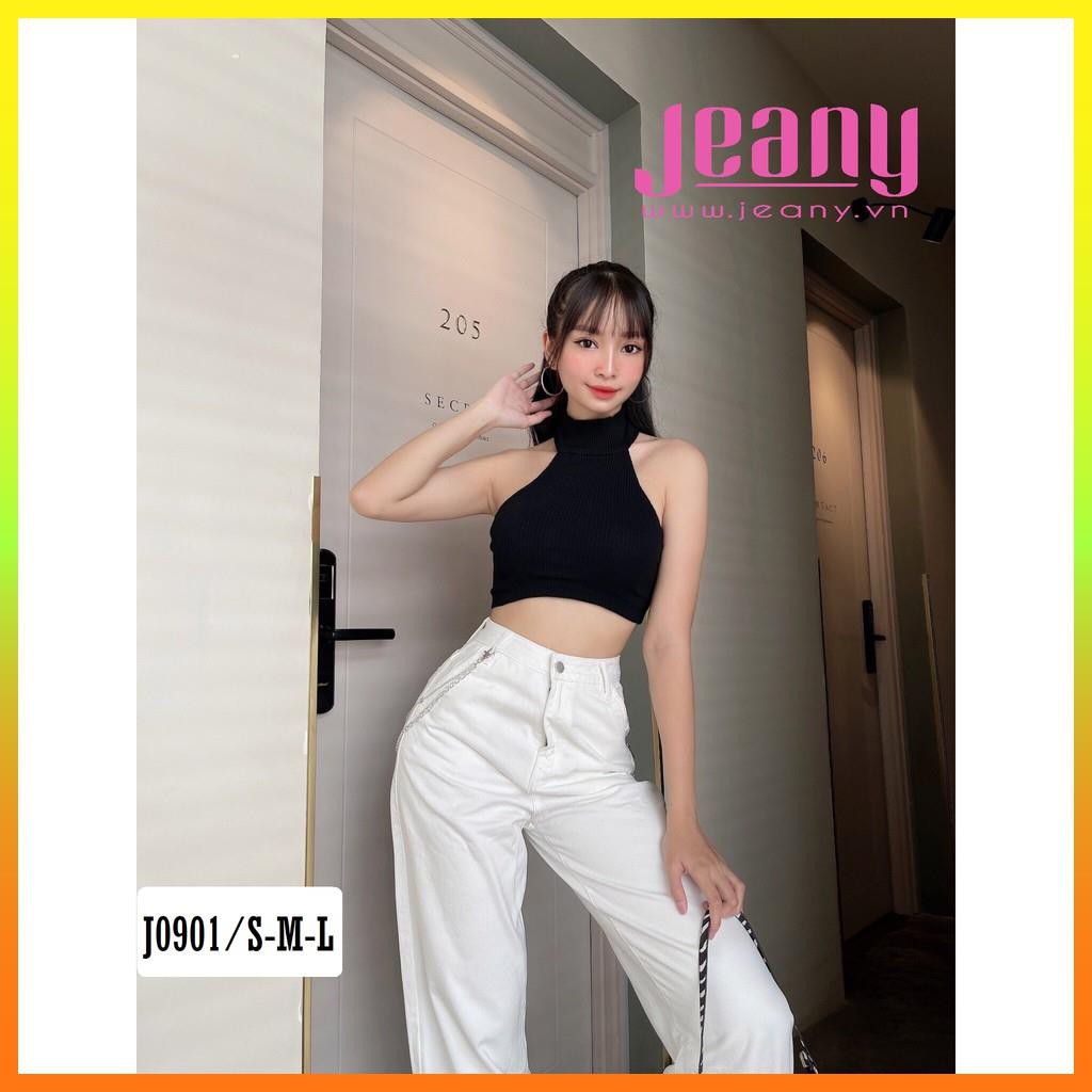 Quần Jean Baggy Lưng Cao Phối Xích Màu Trắng J0901 - Jeany uy tín