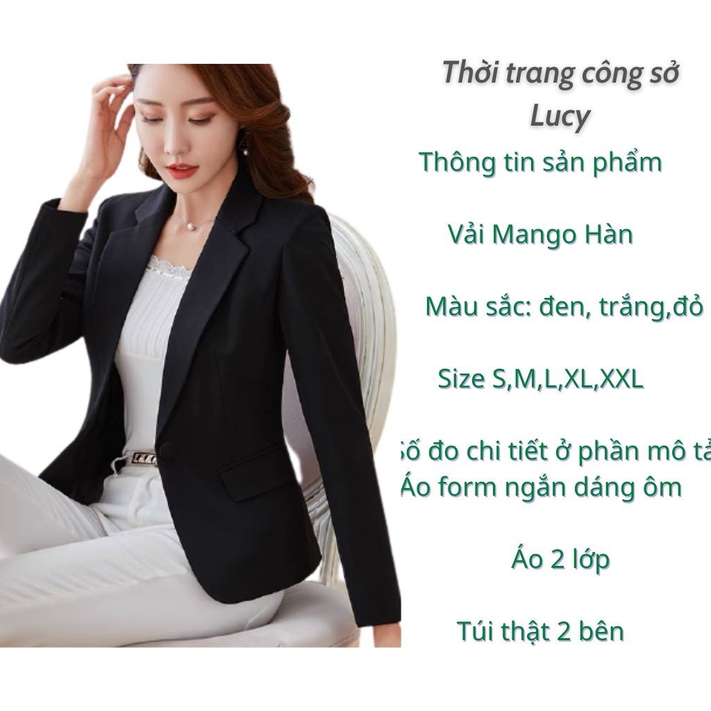 Áo vest nữ hai lớp. Áo vest công sở dáng ngắn dài tay chất vải Mango Hàn mềm mịn | BigBuy360 - bigbuy360.vn