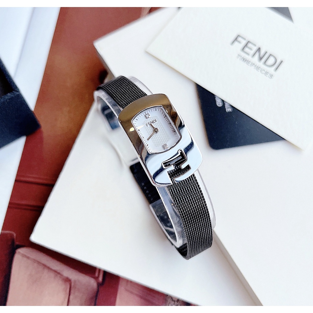 Đồng hồ nữ Fendi Chameleon, đính diamond, dây mesh kim loại lưới màu đen