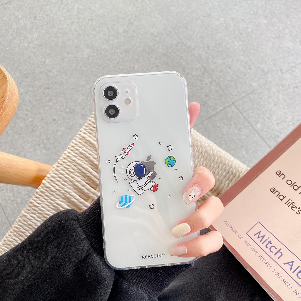 Bao da giả bảo vệ hộp tai ngheCute Cartoon Planet Star Creative Space Phone Case For iPhone 11 12 Pro Max 12Mini X XS XR 7 8 Plus Transparent Soft TPU Shockproof Cover