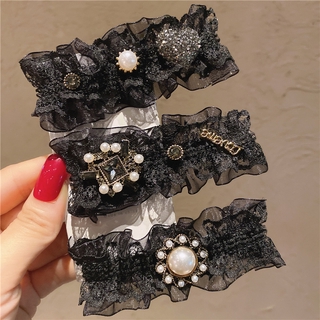 Kẹp tóc ren đính đá ngọc trai đen phong cách cổ điển 2021