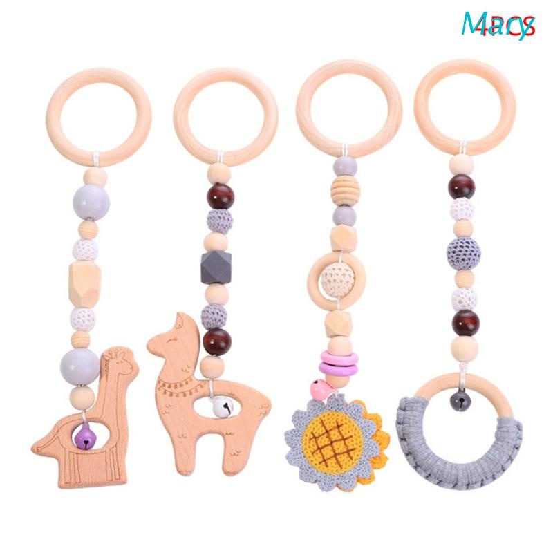 Bộ 4 món đồ chơi gặm nướu lắc treo xe đẩy em bé bằng gỗ