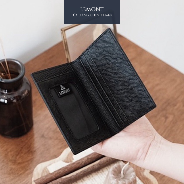 Ví da bò thật đựng thẻ Frame màu Đen nhỏ gọn có ngăn đựng ảnh - Thiết kế chính hãng từ Lemont.