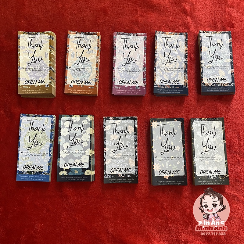 Tem dán sticker thank you, open me, tem niêm phong cute dán vintage trên hộp carton, túi giấy kraft đựng quà DCD01