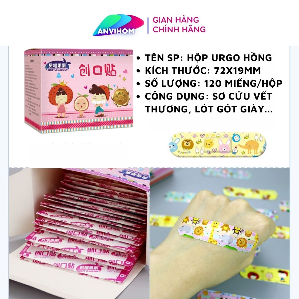 Hộp Băng Dán Y Tế Cá Nhân Urgo Cute 120 Miếng Dễ Thương Loại Ugo Hoạt Hình ANVIHOM