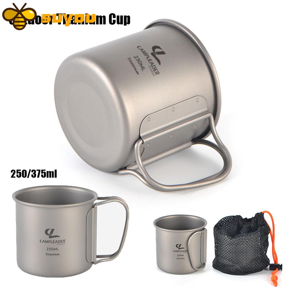 Cốc Uống Nước Bằng Titan Siêu Nhẹ Có Nắp Đậy Và Tay Cầm 2 Kích Thước 250 / 375ml