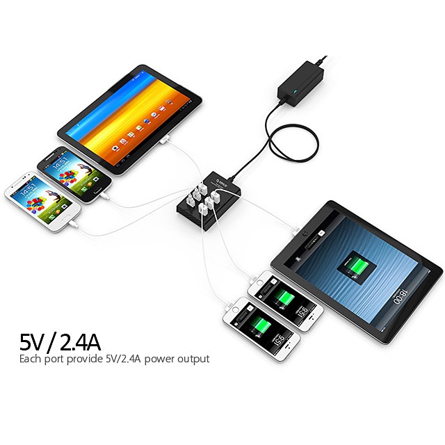 [ORICO] Sạc Nhanh 6 Cổng USB 72W DUB-6P - 6 Cổng 5V 2.4A Out - DUB-6P
