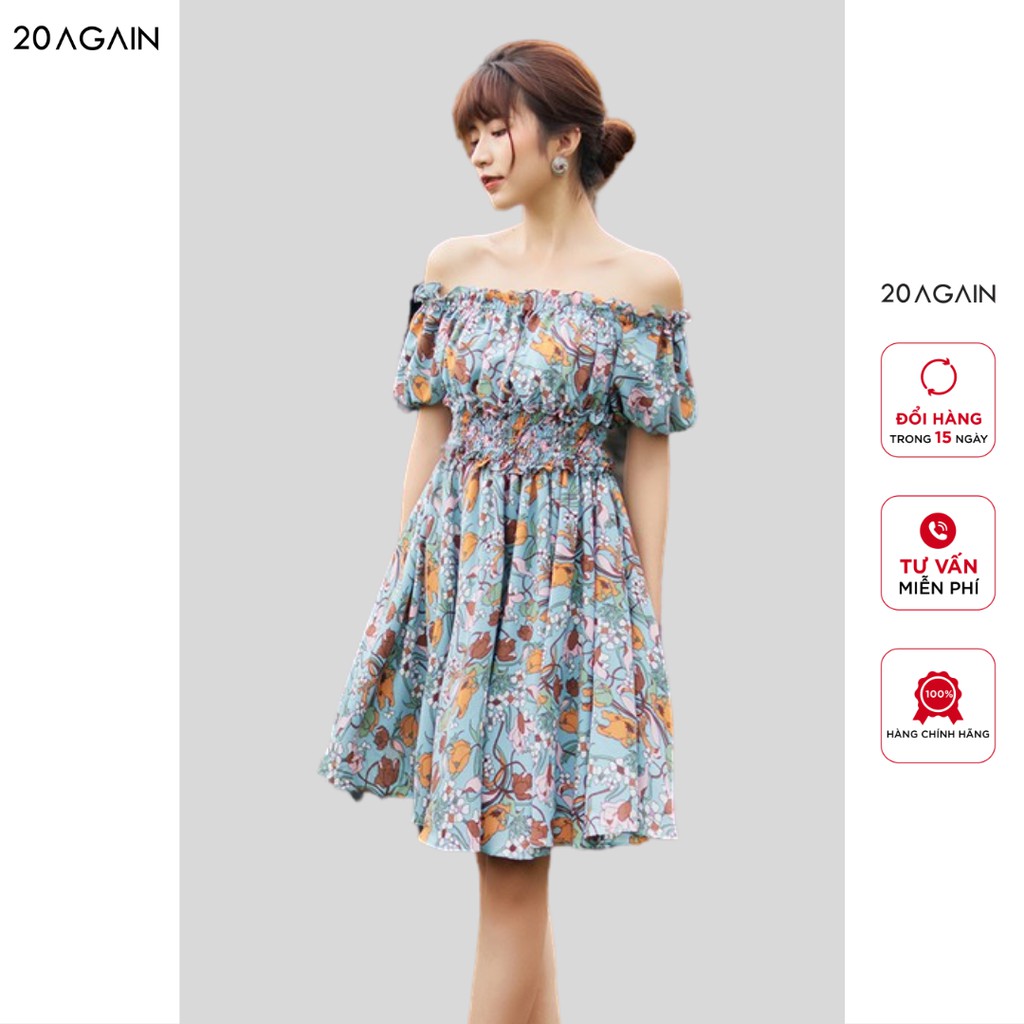 Đầm xòe 20AGAIN chun eo chất voan mềm mại DEA1577