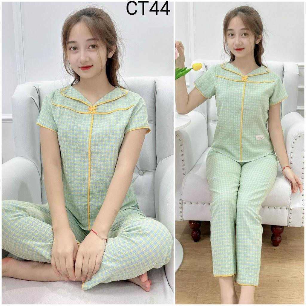 (BunnySky) đồ bộ mặc nhà nữ, đồ bộ thiết kế độc lạ mã kẻ mới và hoa nhí xinh