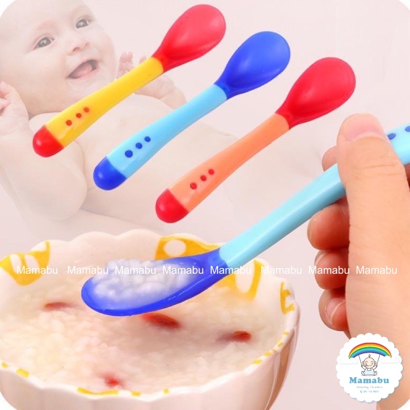 Thìa Mềm Silicon Báo Nóng, Muỗng Silicon Mềm Báo Nóng Cho Bé Ăn Dặm Giúp Bé Ăn Ngoan , Ngon Miệng Mamabu