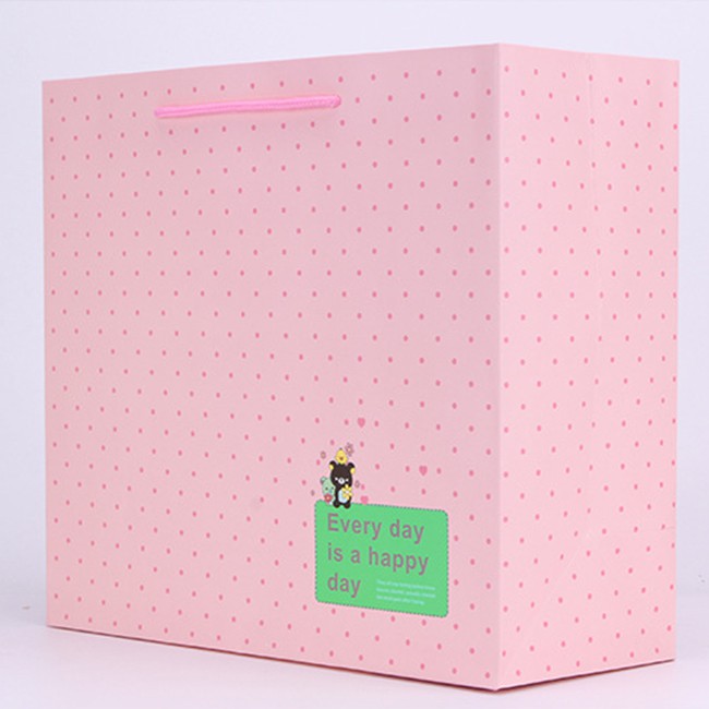 Túi giấy đựng quà chấm bi hồng-20cm