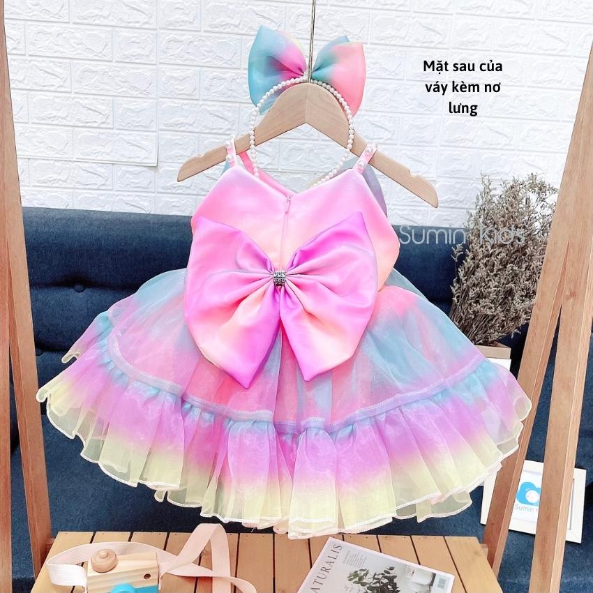 Đầm công chúa bé gái mẫu váy công chúa cho bé gái mã dây ngọc cầu vòng xòe đẹp cho bé yêu Sumin Kids