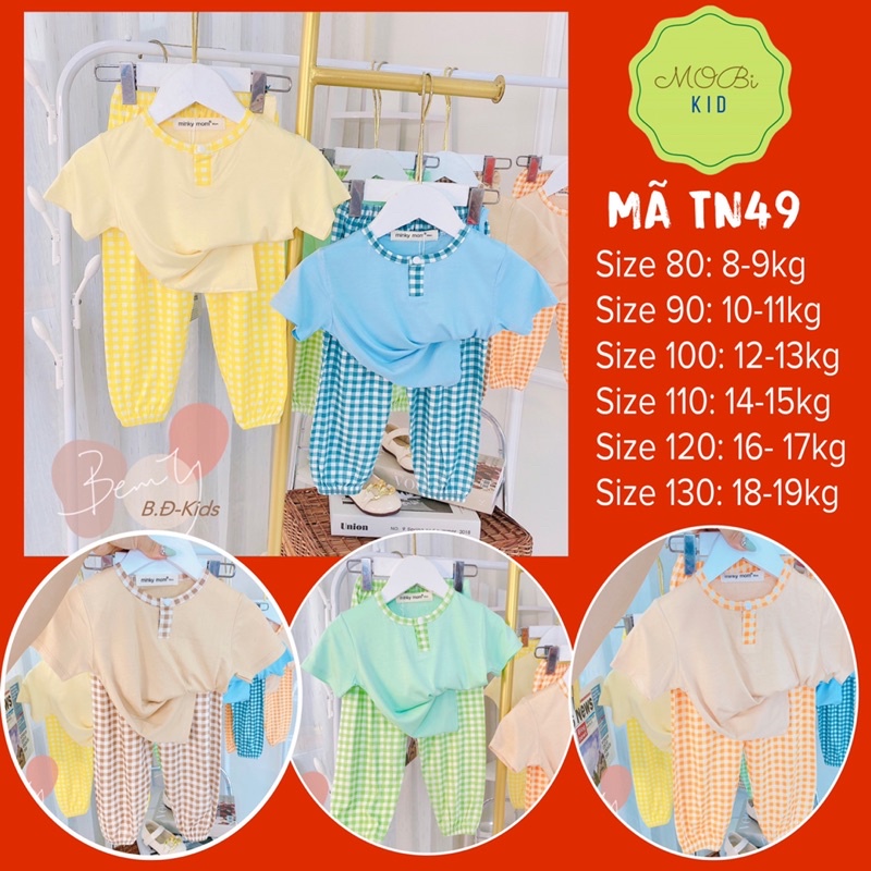 TN49 Bộ Tay Ngắn Quần Dài Alibaba Sọc ô caro Áo Nút Bấm Cho Bé Từ 8kg đến 17kg