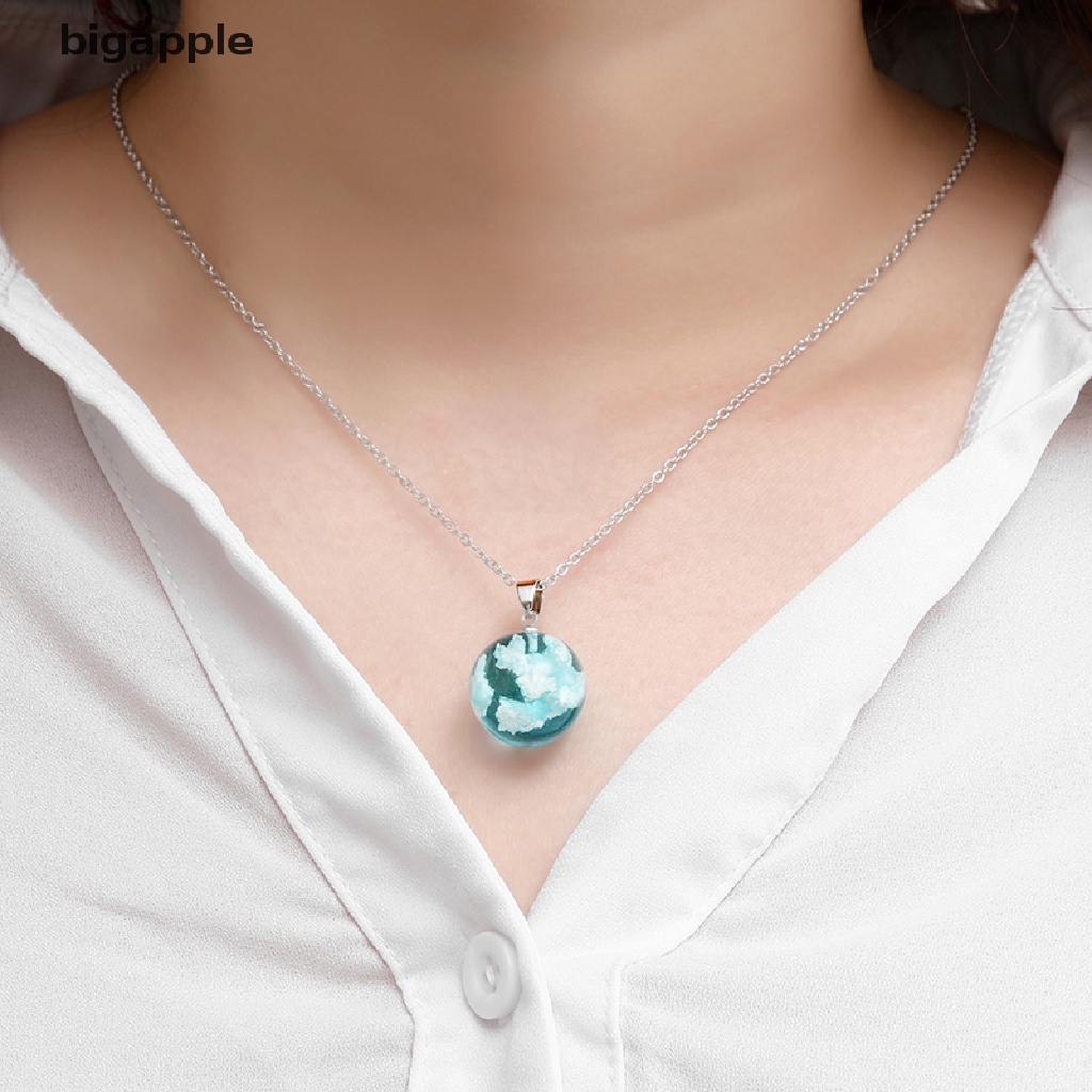 bigapple Resin Ball Moon Pendant Necklace Blue Sky White Cloud Chain Necklace Jewelry RDG