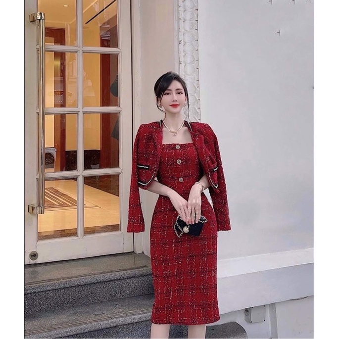 Set dạ đỏ đính ngọc