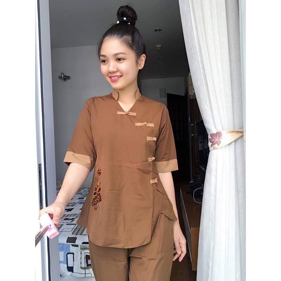 BỘ QUẦN ÁO PHẬT TỬ - QUẦN ÁO ĐI CHÙA: BỘ 5 NÚT CÀI PHẢI MÀU ĐỒNG