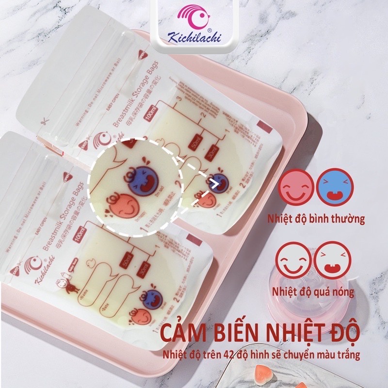 [Chính hãng] Túi trữ sữa Kichilachi 100ml, Túi trữ sữa Kichi cảm biến nhiệt độ