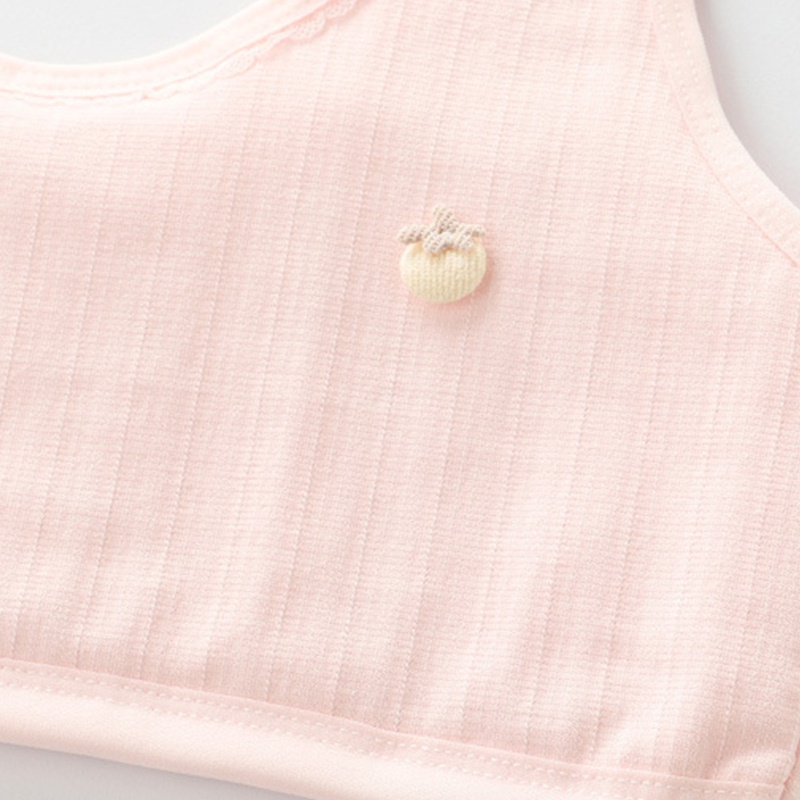 Áo Lót Thể Thao Hai Lớp Không Gọng Phối Ren Màu Trơn Họa Tiết Dâu Tây Dễ Thương Cho Tuổi Teen