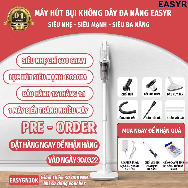 [HÀNG THÁI LAN] MÁY HÚT BỤI KHÔNG DÂY CẦM TAY ĐA NĂNG 4IN1 EASYR [CÓ SẴN] LỰC HÚT 12000PA, SẠC NHANH 2,5TIẾNG [BH 12T]