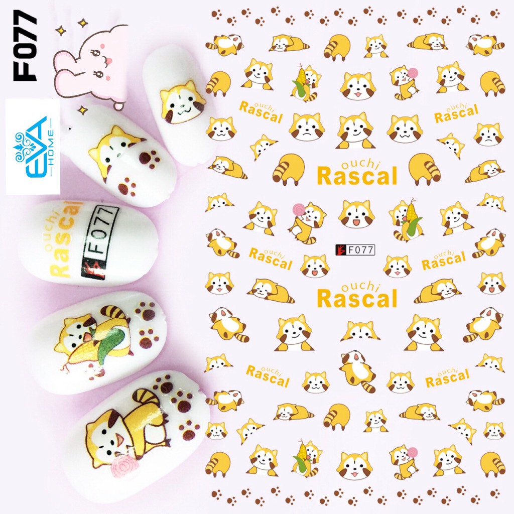 Miếng Dán Móng Tay 3D Nail Sticker Hoạt Hình Gấu Mèo Rascal F077