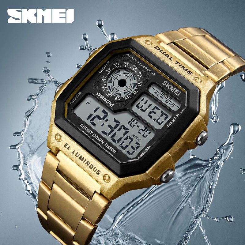 Đồng hồ nam SKMEI 1335 mặt chữ nhật dây thép đúc - đồng hồ điện tử