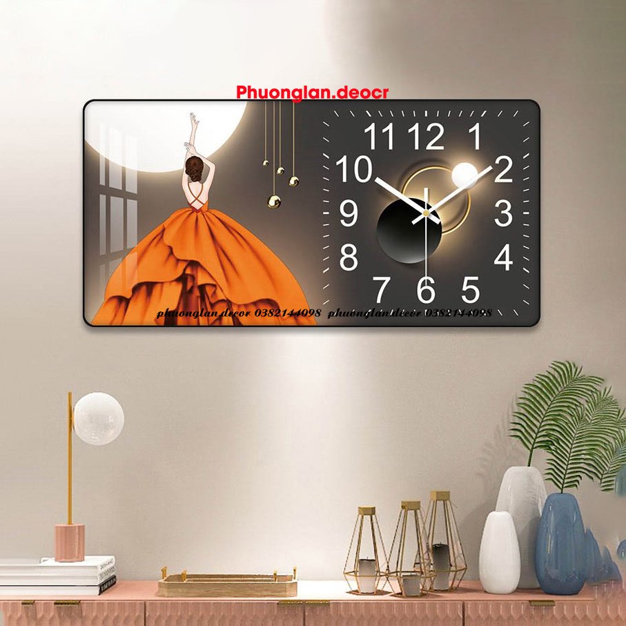 Tranh Đồng Hồ Treo Tường tráng gương 🍁HOT🍁 Đồng Hồ Pha Lê Trang Trí Decor Nhà Cửa Phòng Khách kim trôi KT 40x80cm