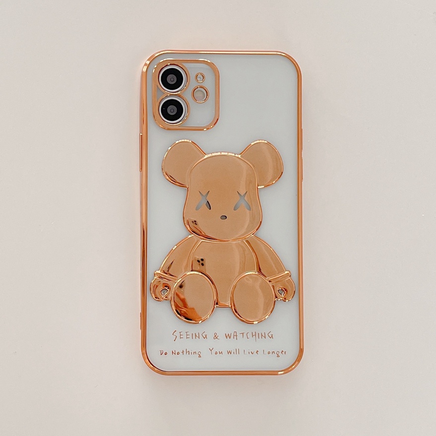 Ốp điện thoại mềm trong suốt mạ điện in gấu case for cho Iphone 13 pro max 12 Pro Max 11 Pro Max Xs Max Xr X 7 8 Plus 7 Plus