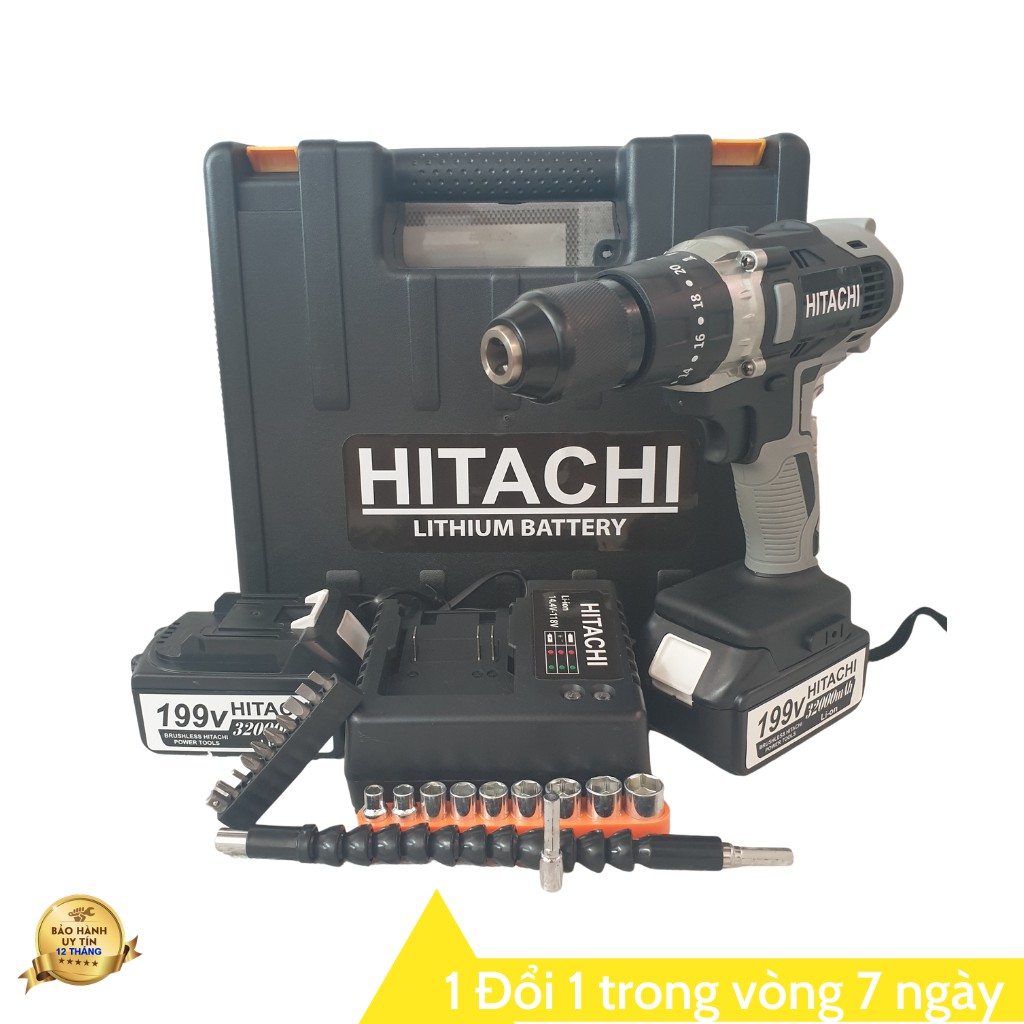 áy khoan pin 118V Hitachi 3 chức năng có búa - Động cơ 775 siêu mạnh mẽ, Tặng 21 chi tiết