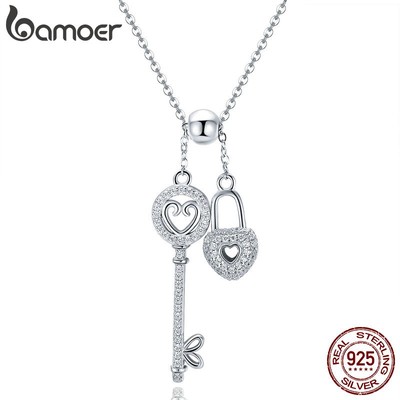 Vòng cổ Bamoer bạc 925 có mặt trang trí hình chìa khóa cho nữ