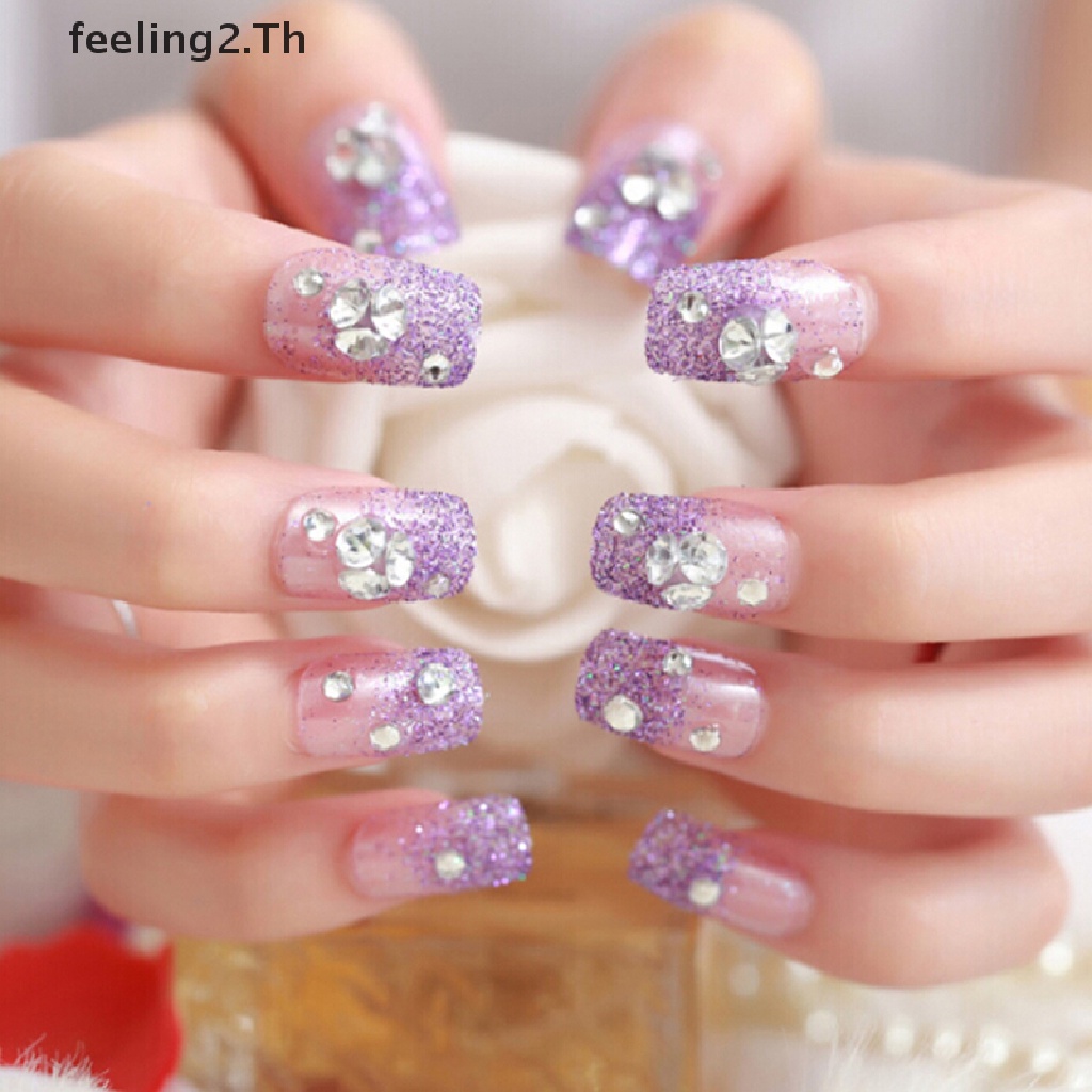 (Hàng Mới Về) Set 24 Móng Tay Giả acrylic Màu Tím Trang Trí