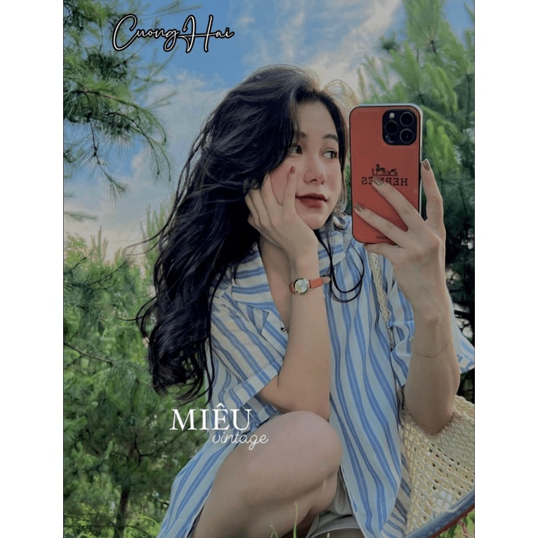 (Free Ship) Sét Áo Sơ Mi Cổ Vest Sọc Xanh Quần Sooc Siêu HOT UP Valetina Shop