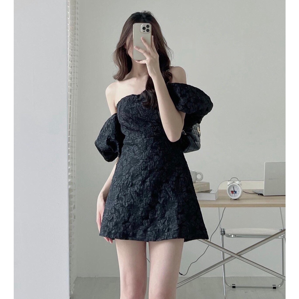 Váy xốp trễ vai tay phồng MEMN 1107