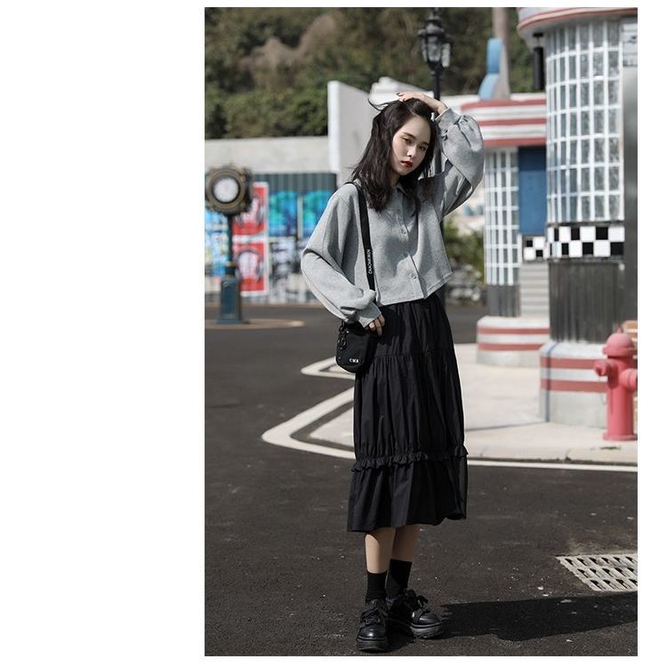 Áo dáng lửng dài tay cổ bẻ thời trang đơn giản cho bạn nữ