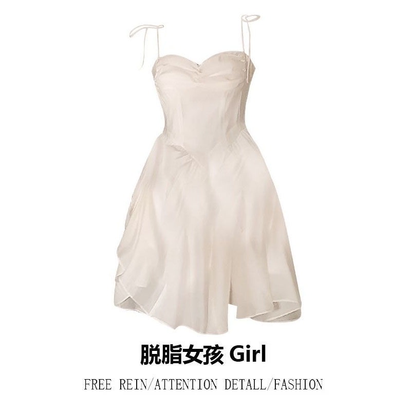 fat mm French romantic bow dress spring large size pure desire wind pleated silk feeling suspender skirt female
