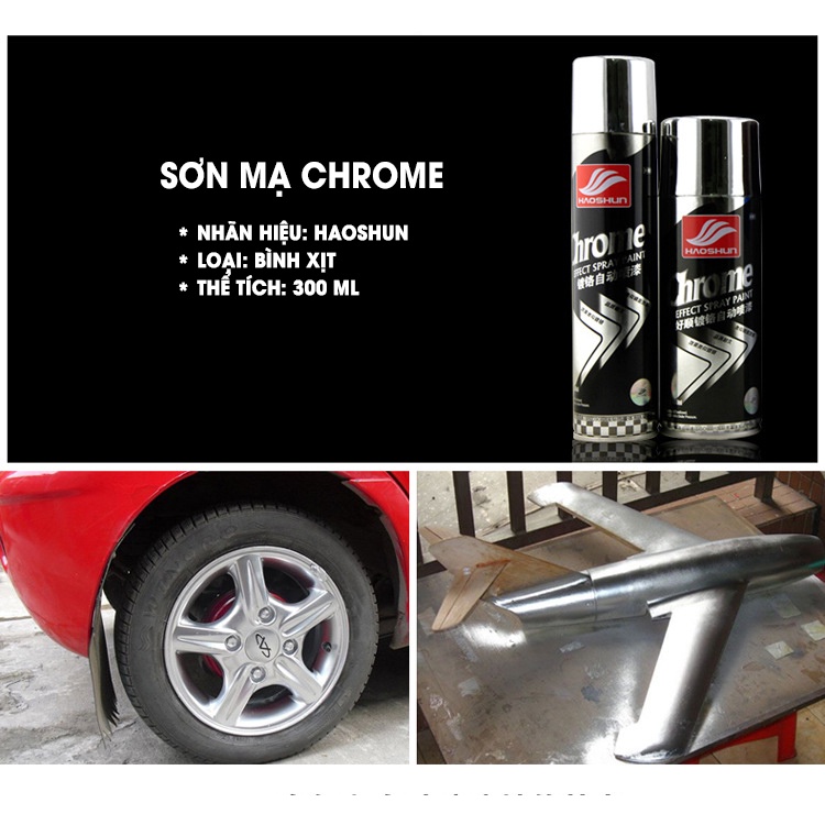 Sơn Xe Ô Tô Haoshun cao cấp Sơn Xịt Cầm Tay, màu đen, chrome bạc, phủ bóng Tiện Lợi