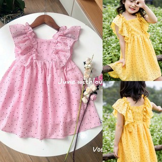 Váy bé gái chấm bi vai bèo cánh tiên siêu xinh
