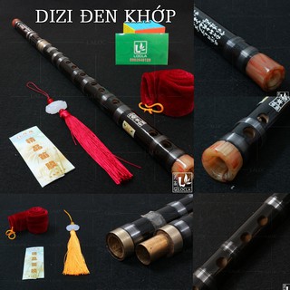 Sáo trúc dizi đen có khớp (Khớp inox)- Tặng túi nhung, màng rung, dây treo