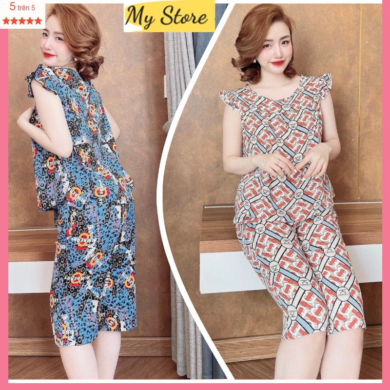 Đồ bộ trung niên quần lửng cho mẹ freesize dưới 62kg, bộ mặc nhà nữ hoạ tiết xinh xắn lụa mango thiết kế cánh tiên