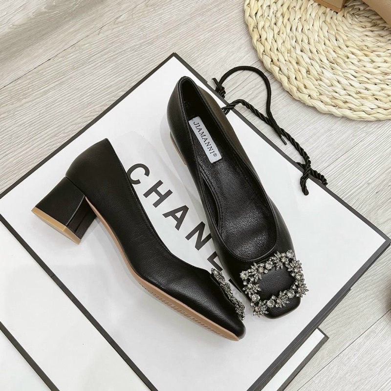 Giày da mềm khoá đính đá cao cấp
